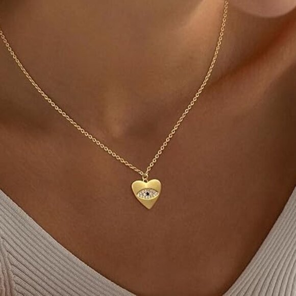 Neiman Marcus 14K Gold Plated Evil Eye Heart Gold Necklace - Picture 3 of 4